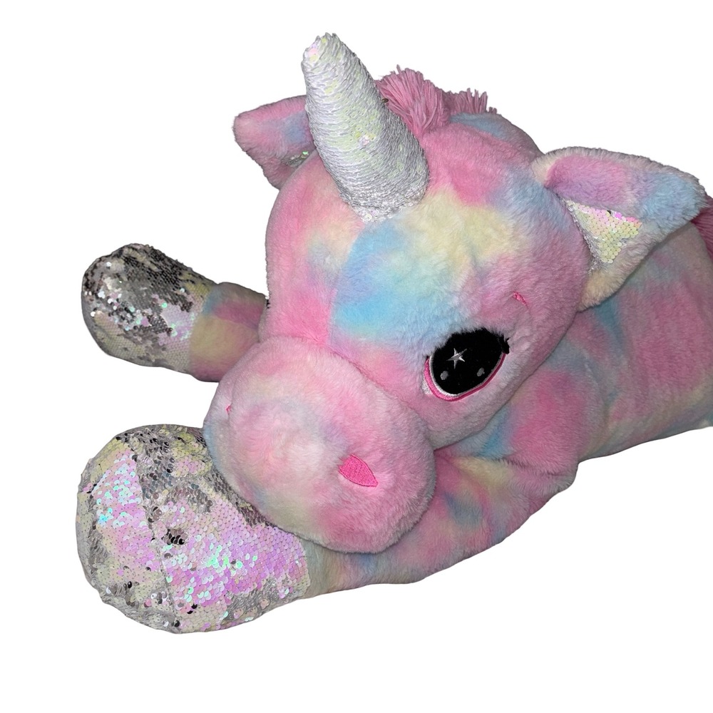 Giant Unicorn Stuffed Animal 43in Rainbow Pink Big Plush Toy Sequin Accents